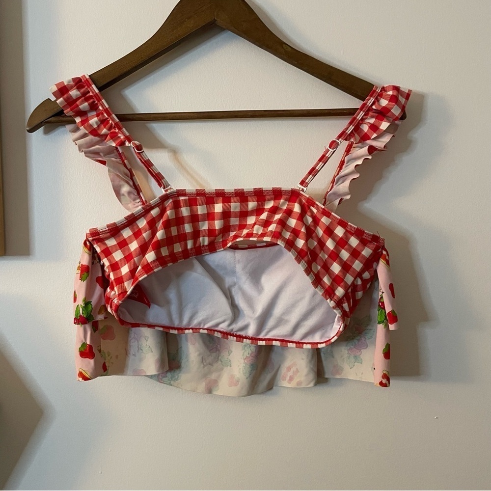 Strawberry Shortcake Ruffled Swim Top with Red Checkered Straps - Picture 2 of 6